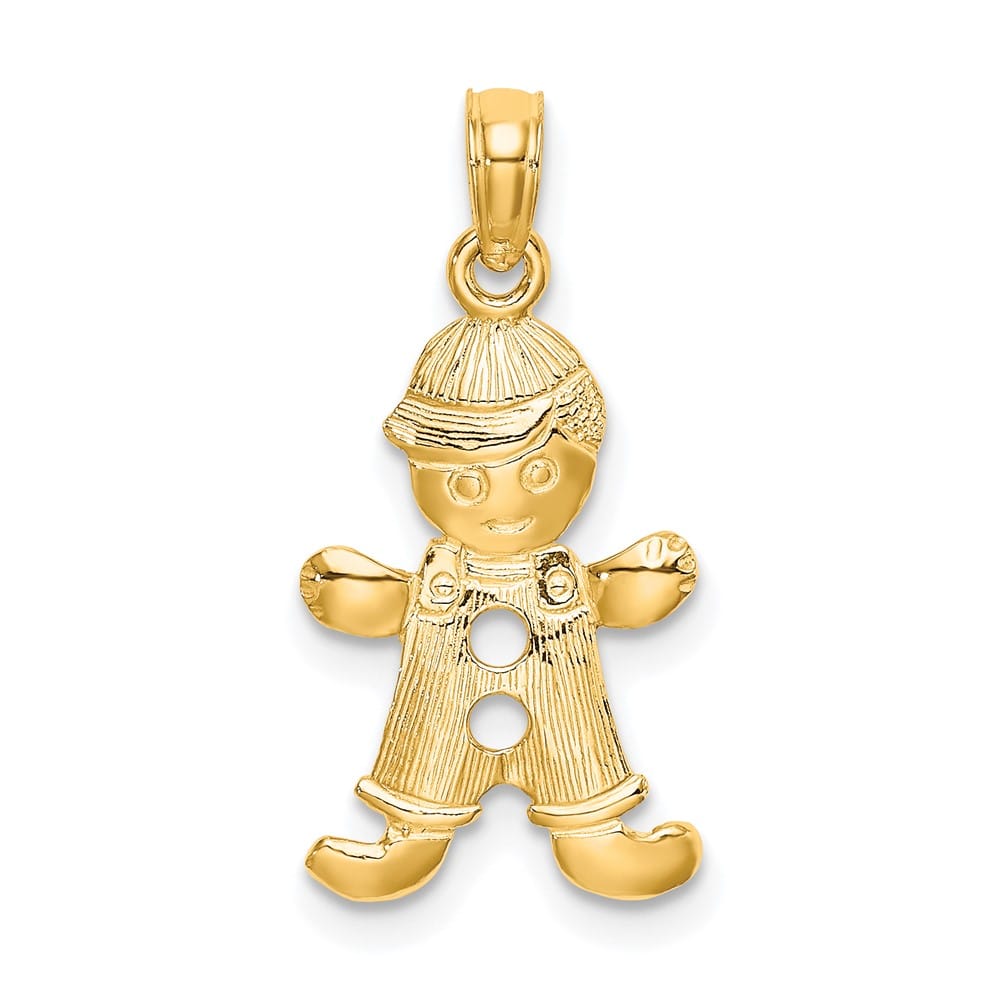 10K Yellow Gold Solid Medium Playful Boy with Cut-Out Buttons Charm