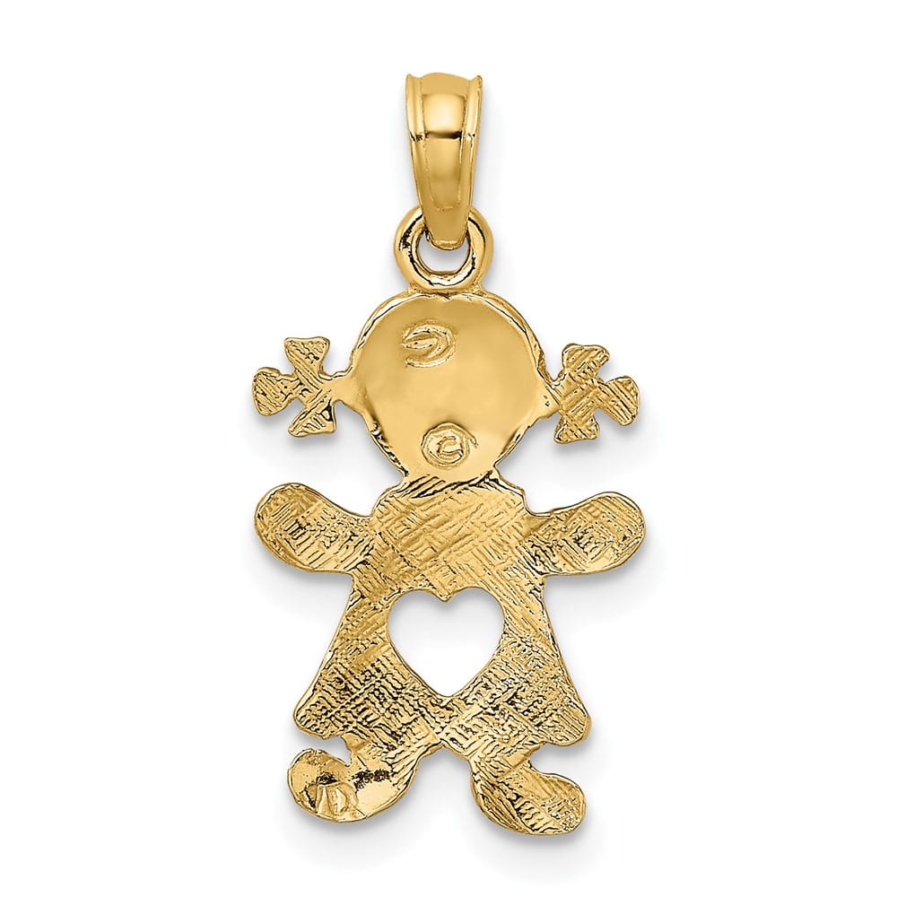 10K Yellow Gold Solid Medium Playful Girl with Cut-Out Heart Charm