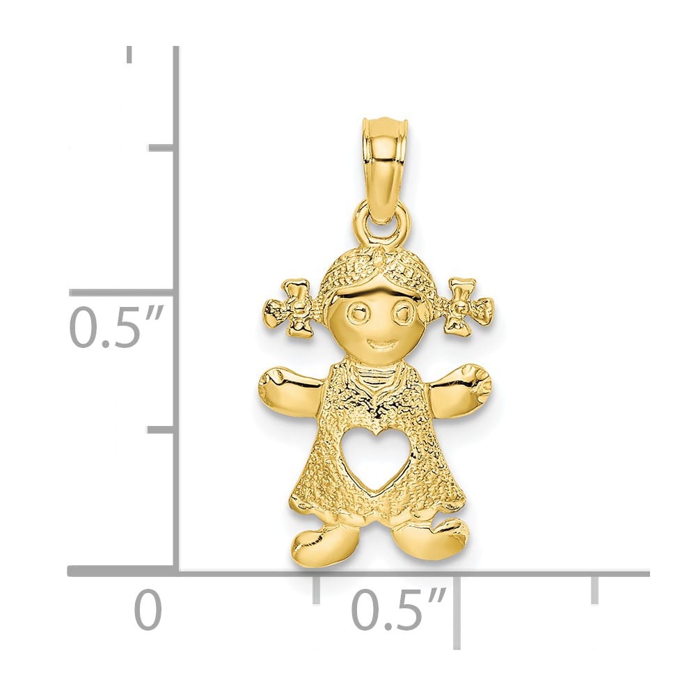 10K Yellow Gold Solid Medium Playful Girl with Cut-Out Heart Charm