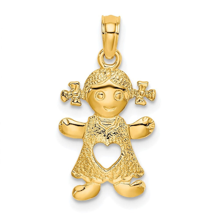 10K Yellow Gold Solid Medium Playful Girl with Cut-Out Heart Charm