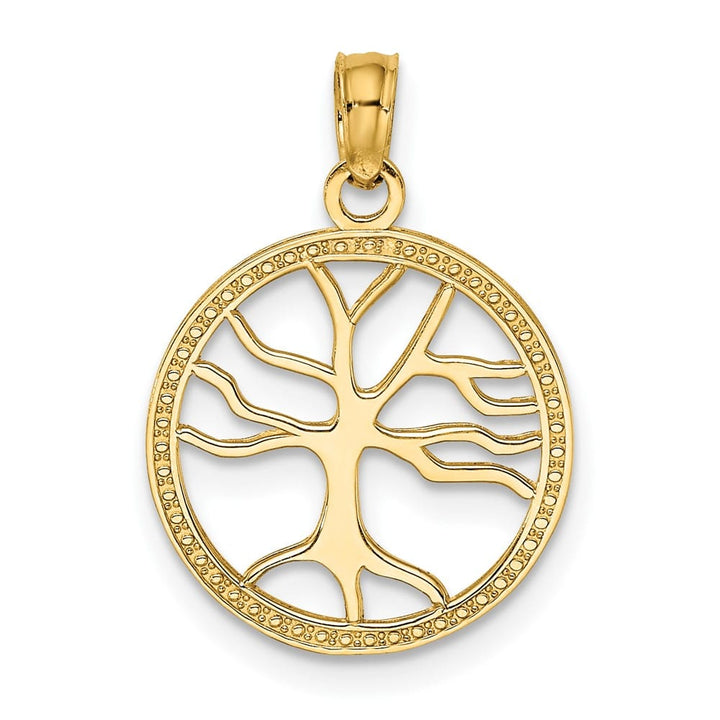 10K Yellow Gold Solid Medium Tree of Life in Round Frame Charm