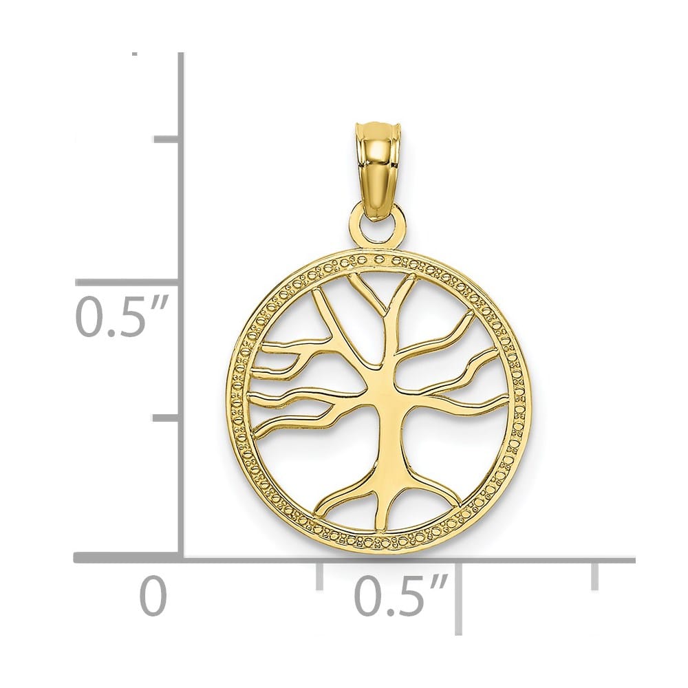 10K Yellow Gold Solid Medium Tree of Life in Round Frame Charm