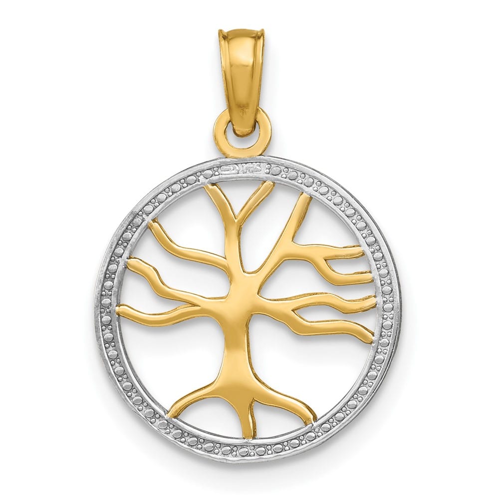 10K Yellow Gold Solid Medium Tree of Life in Round Frame Charm