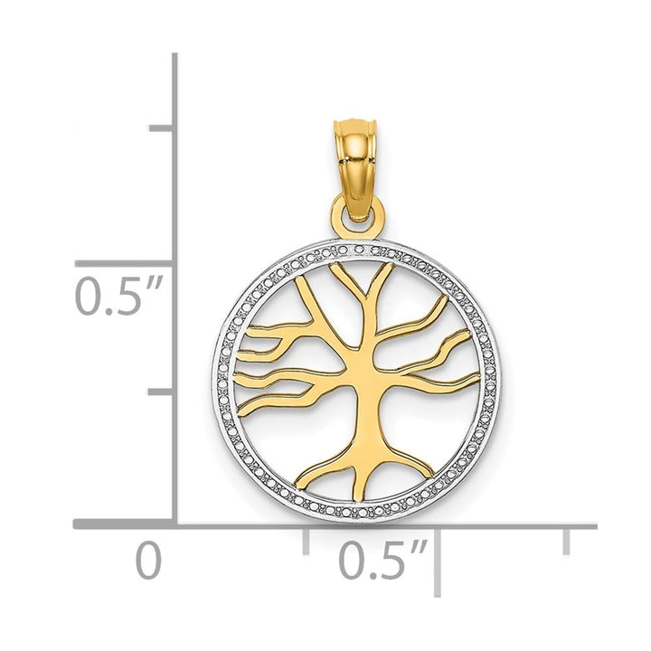 10K Yellow Gold Solid Medium Tree of Life in Round Frame Charm