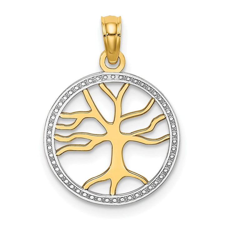 10K Yellow Gold Solid Medium Tree of Life in Round Frame Charm