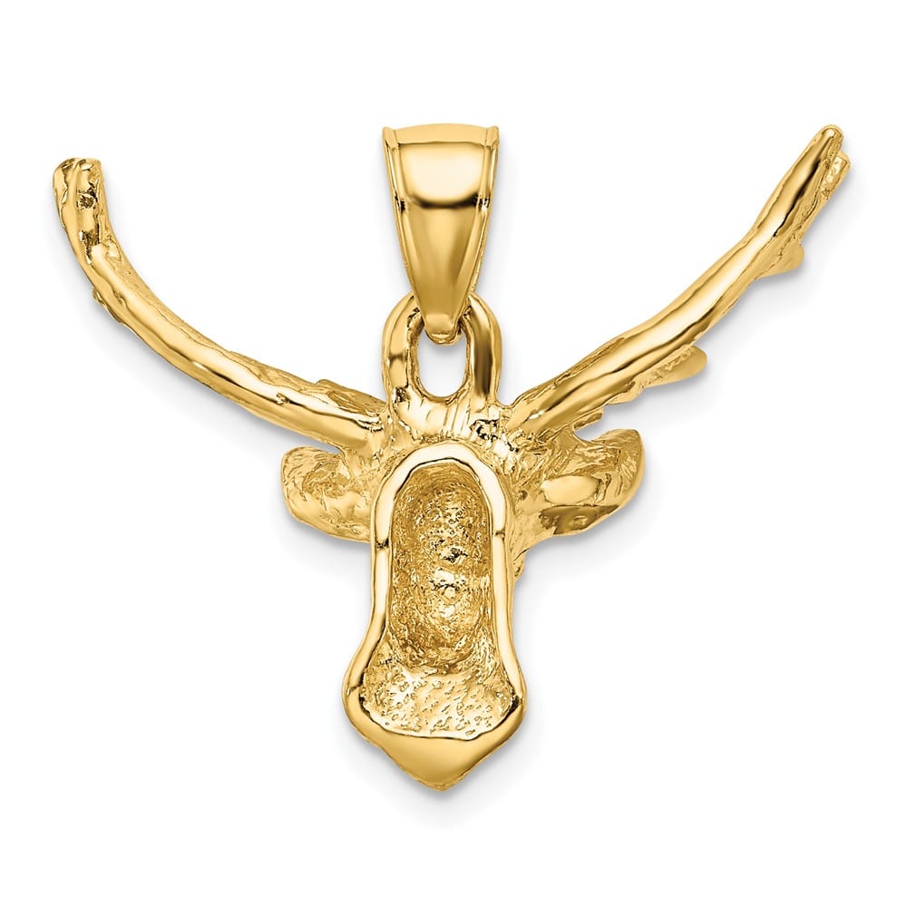 10K Yellow Gold Solid Polished 2-D Large Deer Head 8 Point Buck Charm