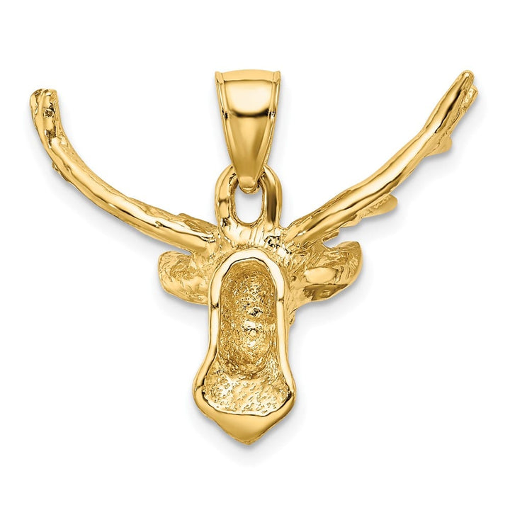 10K Yellow Gold Solid Polished 2-D Large Deer Head 8 Point Buck Charm