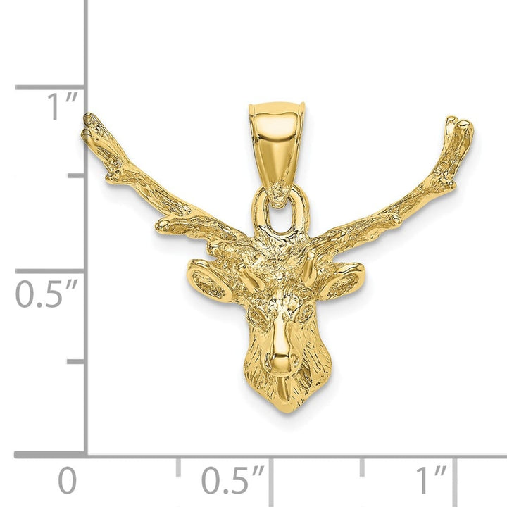 10K Yellow Gold Solid Polished 2-D Large Deer Head 8 Point Buck Charm