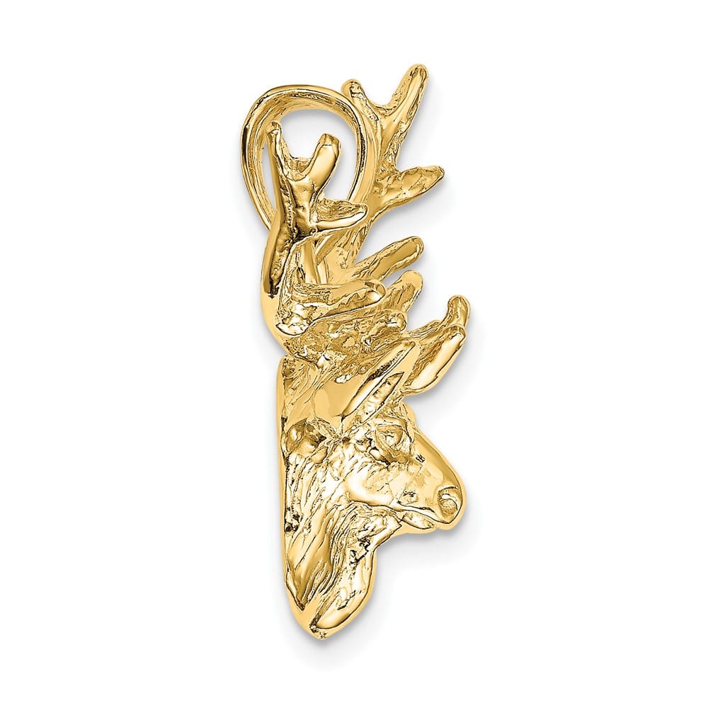 10K Yellow Gold Solid Polished 2-D Large Deer Head 8 Point Buck Charm