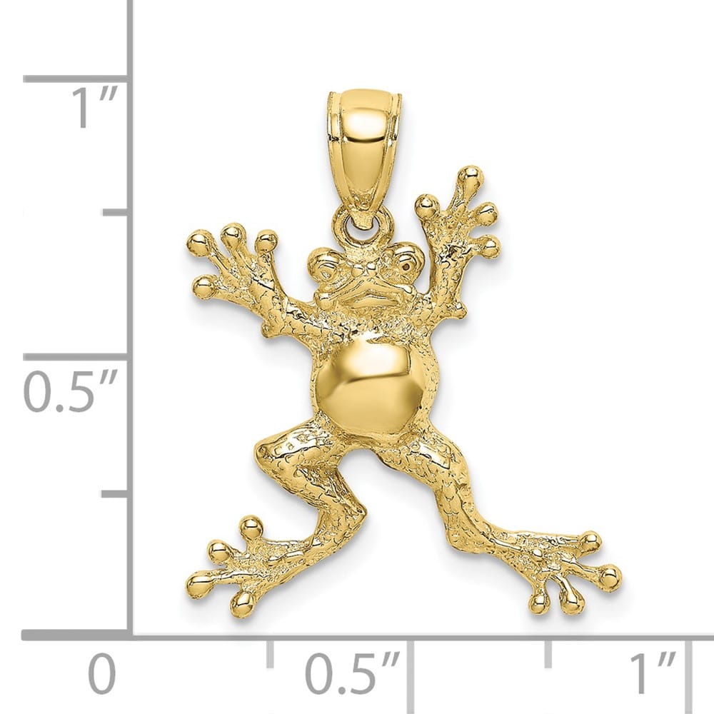 10K Yellow Gold Solid Polished 2-D Large Frog with Pot Belly Charm