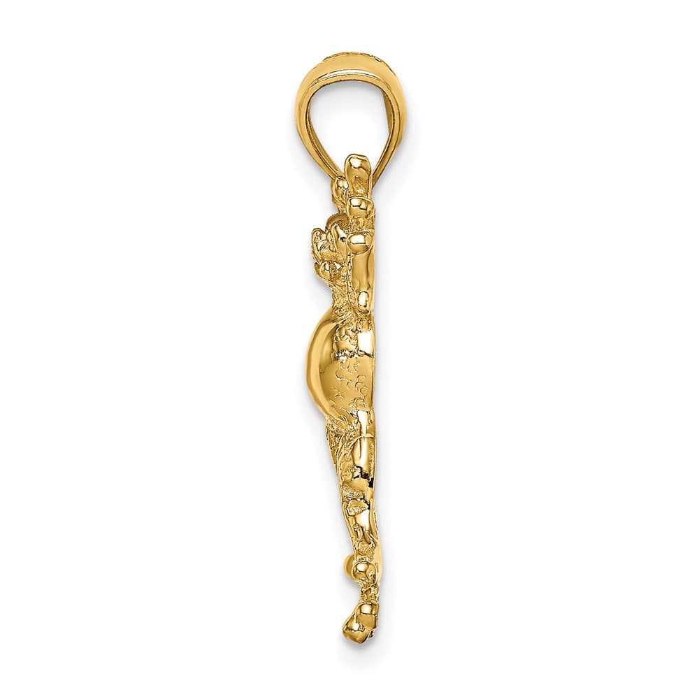 10K Yellow Gold Solid Polished 2-D Large Frog with Pot Belly Charm