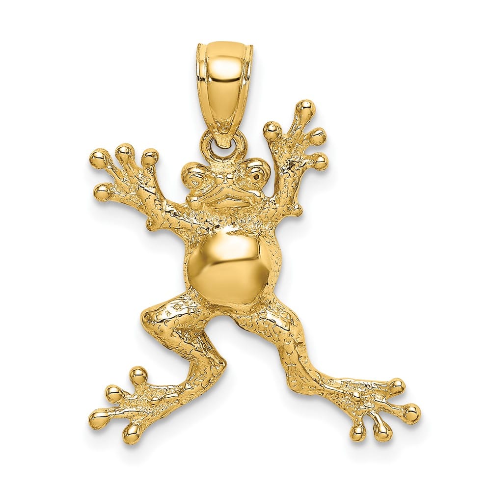 10K Yellow Gold Solid Polished 2-D Large Frog with Pot Belly Charm