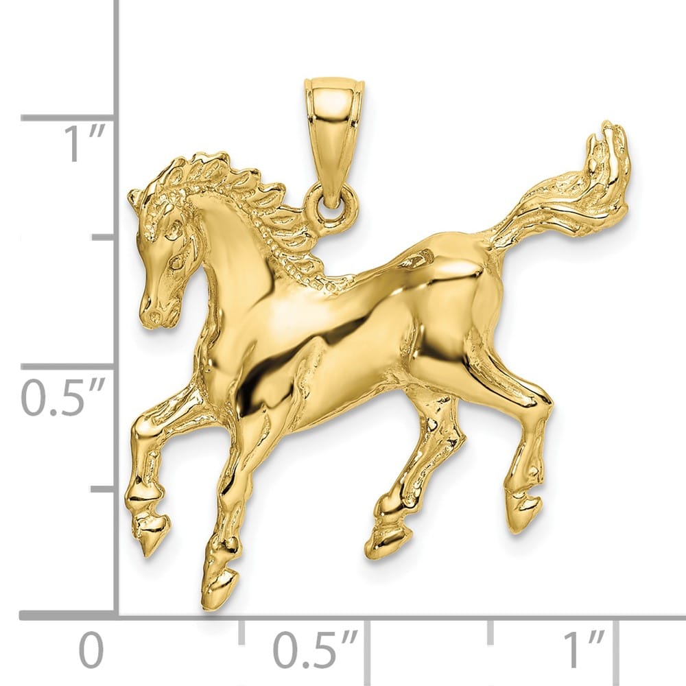 10K Yellow Gold Solid Polished 2-D Large Horse Charm