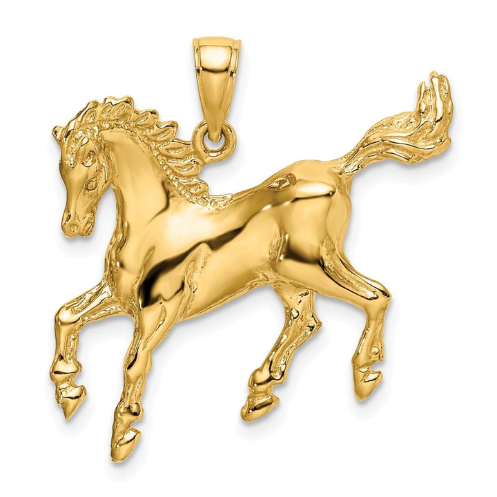 10K Yellow Gold Solid Polished 2-D Large Horse Charm