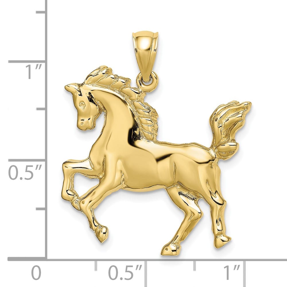 10K Yellow Gold Solid Polished 2-D Large Horse Charm
