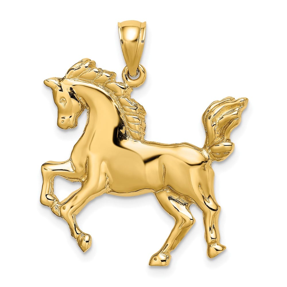 10K Yellow Gold Solid Polished 2-D Large Horse Charm