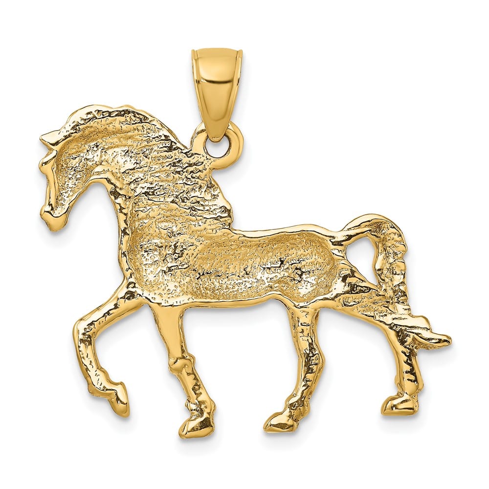 10K Yellow Gold Solid Polished 2-D Large Horse Walking Charm