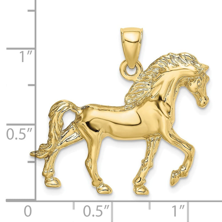 10K Yellow Gold Solid Polished 2-D Large Horse Walking Charm
