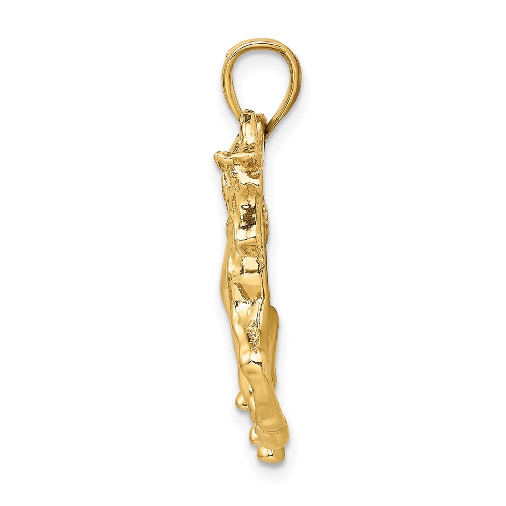 10K Yellow Gold Solid Polished 2-D Large Horse Walking Charm