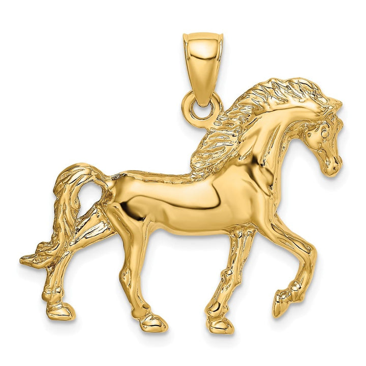 10K Yellow Gold Solid Polished 2-D Large Horse Walking Charm