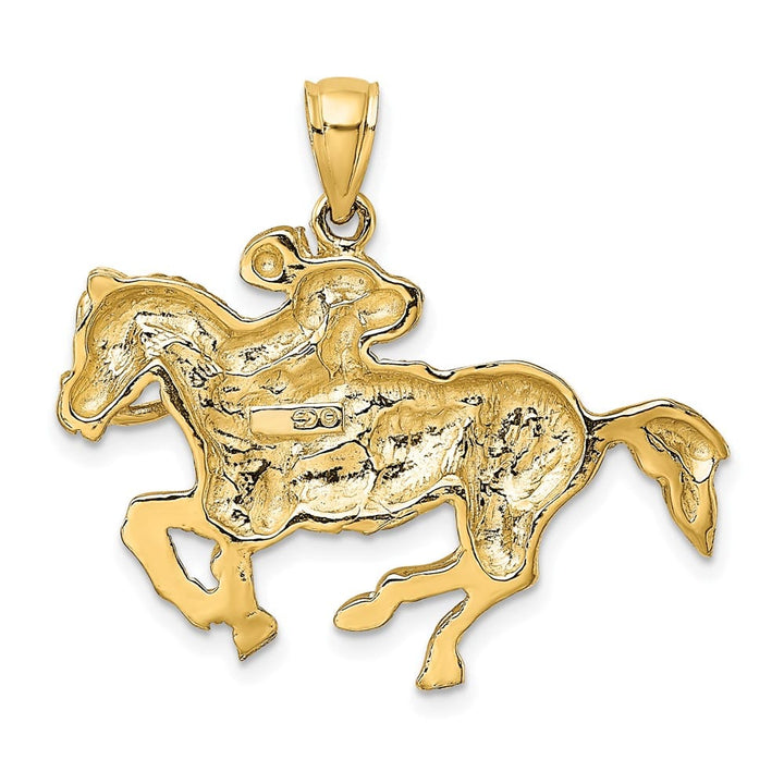 10K Yellow Gold Solid Polished 2-D Large Jockey on Horse Charm