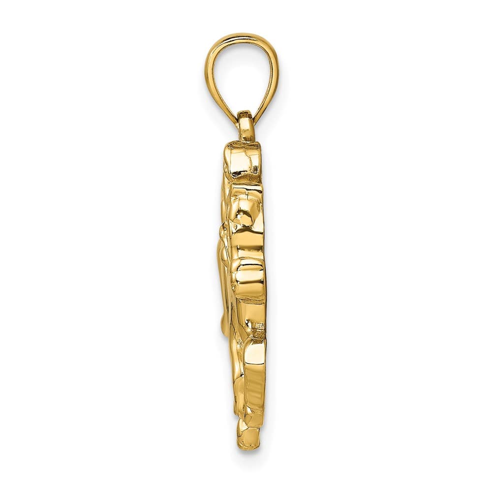 10K Yellow Gold Solid Polished 2-D Large Jockey on Horse Charm