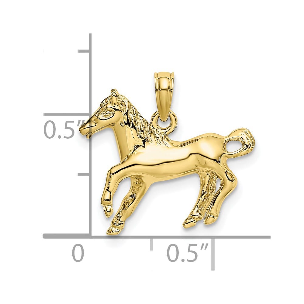 10K Yellow Gold Solid Polished 2-D Medium Galloping Horse Charm