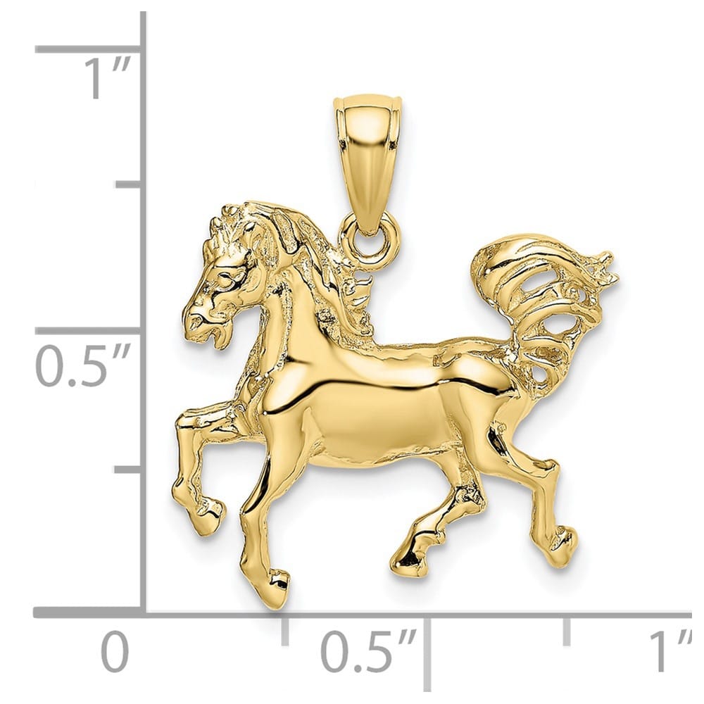 10K Yellow Gold Solid Polished 2-D Medium Horse Charm