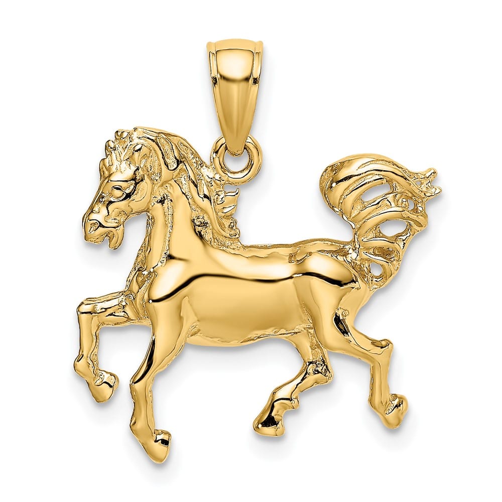 10K Yellow Gold Solid Polished 2-D Medium Horse Charm
