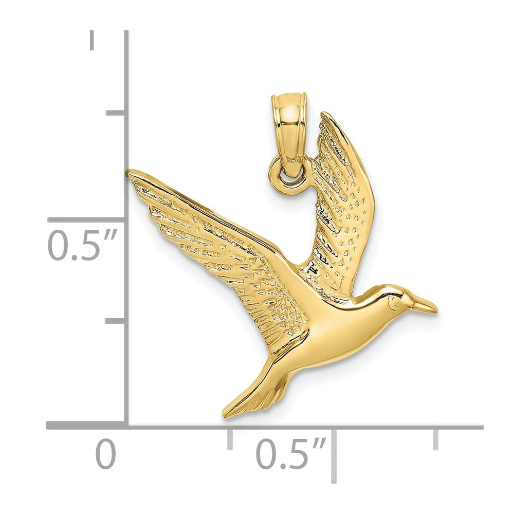 10K Yellow Gold Solid Polished 2-D Medium Seagull Flying Charm