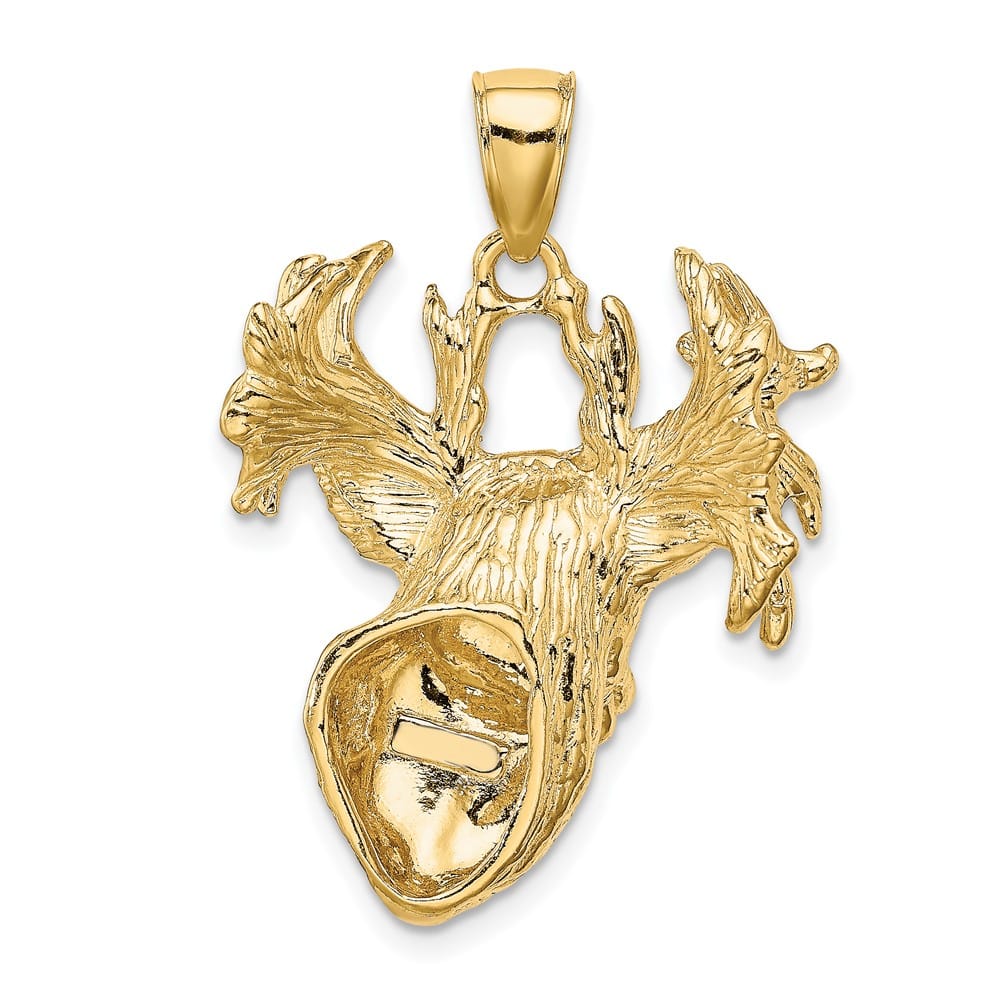 10K Yellow Gold Solid Polished 2-D Textured Large Deer Head Charm