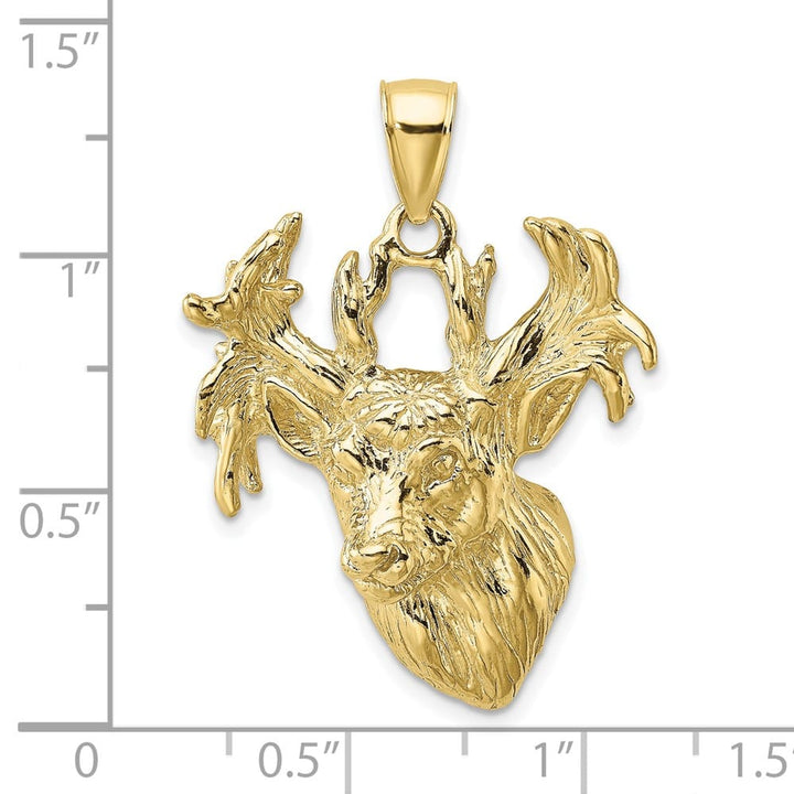 10K Yellow Gold Solid Polished 2-D Textured Large Deer Head Charm