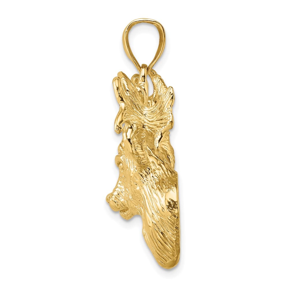 10K Yellow Gold Solid Polished 2-D Textured Large Deer Head Charm