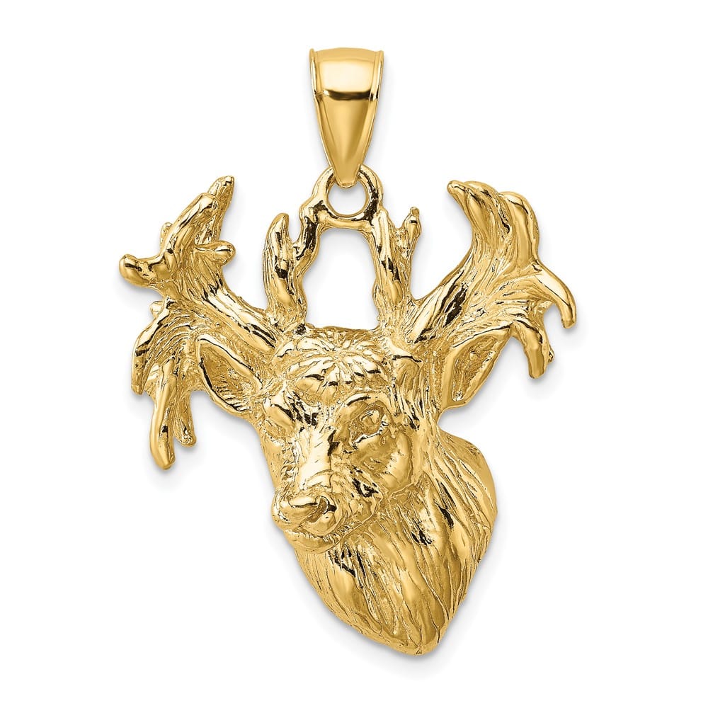 10K Yellow Gold Solid Polished 2-D Textured Large Deer Head Charm