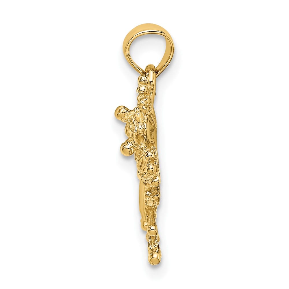 10K Yellow Gold Solid Polished 2-D Textured Medium Frog Charm