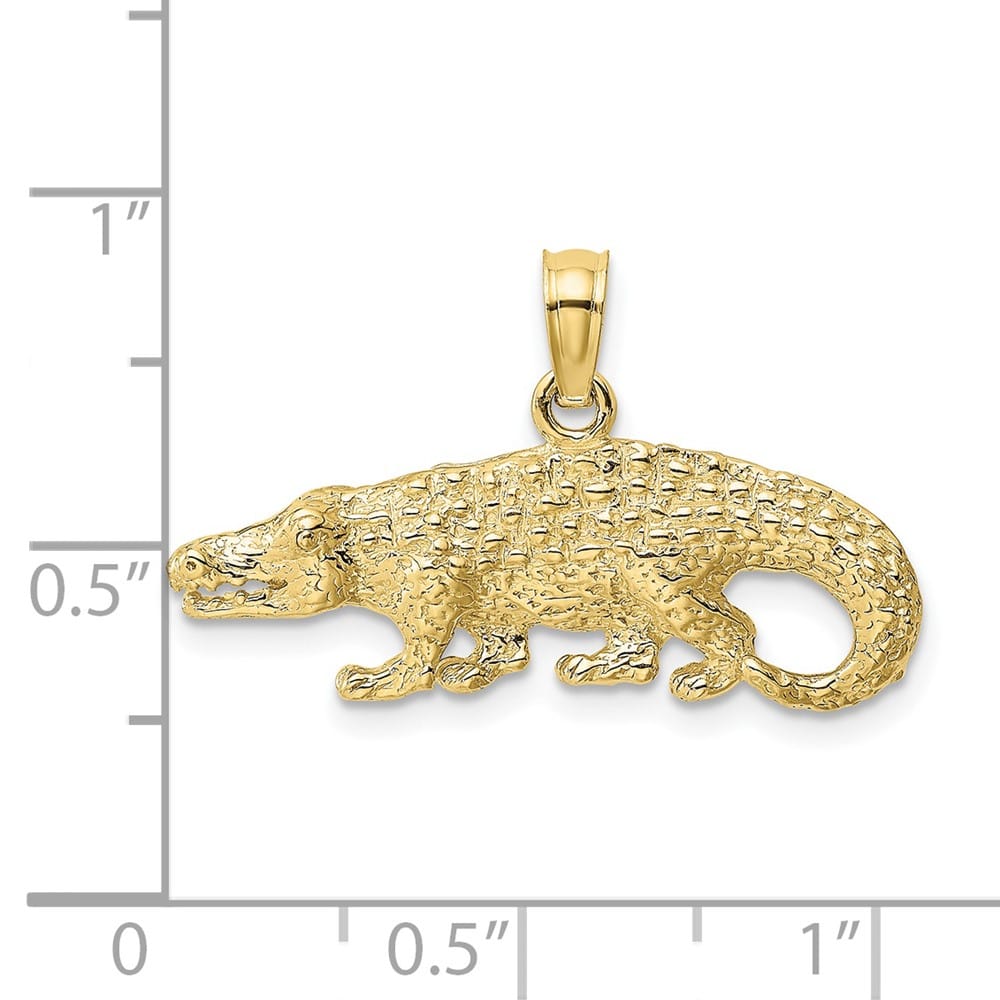 10K Yellow Gold Solid Polished 2-D Textured Small Alligator Charm