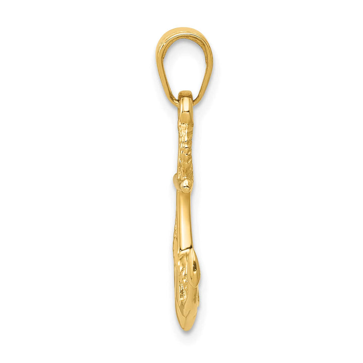 10K Yellow Gold Solid Polished 3-D Anchor with Rope Pendant