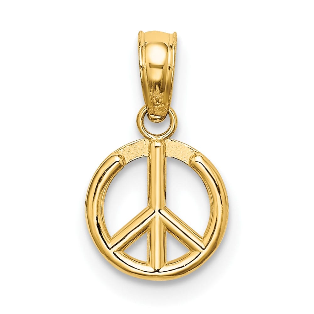 10K Yellow Gold Solid Polished 3-D Extra Large Peace Sign Charm