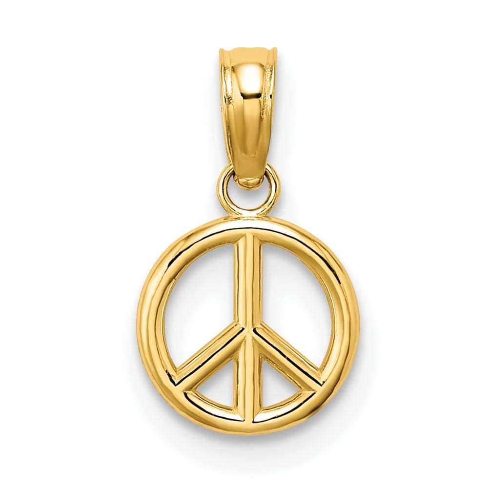10K Yellow Gold Solid Polished 3-D Extra Large Peace Sign Charm