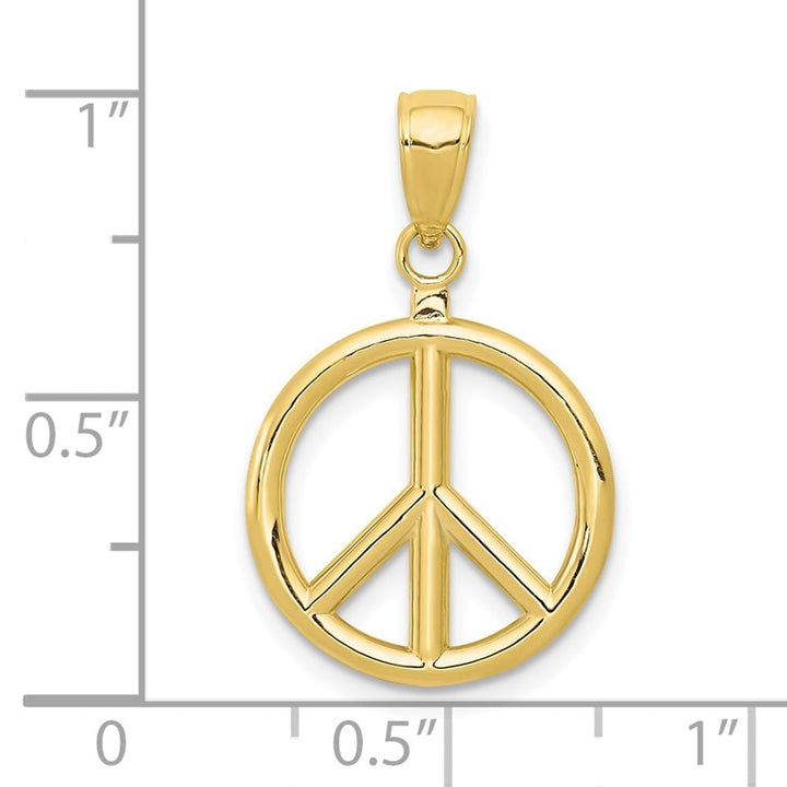 10K Yellow Gold Solid Polished 3-D Extra Large Peace Sign Pendant