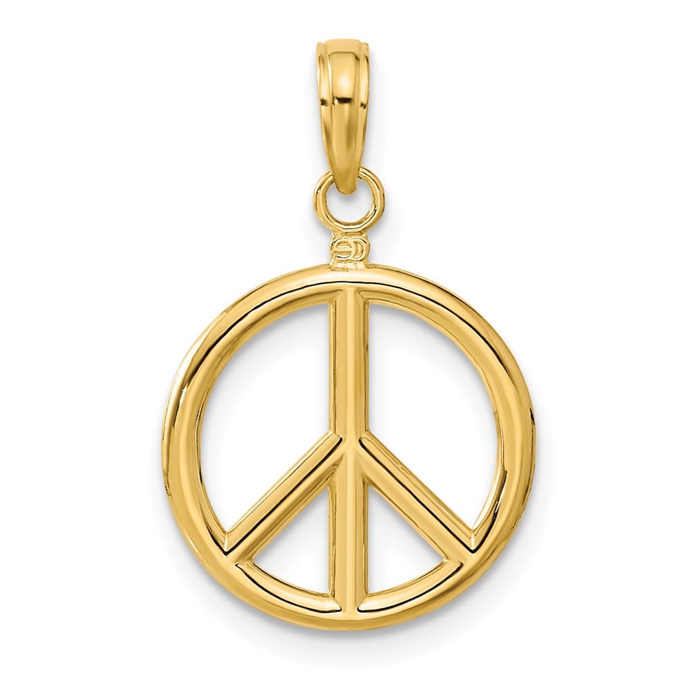 10K Yellow Gold Solid Polished 3-D Extra Large Peace Sign Pendant