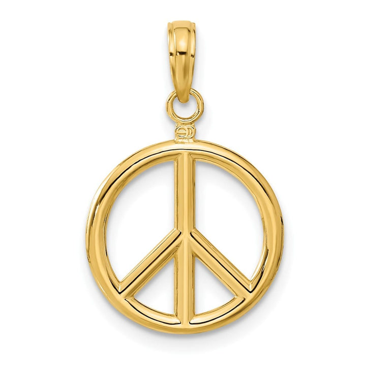 10K Yellow Gold Solid Polished 3-D Extra Large Peace Sign Pendant