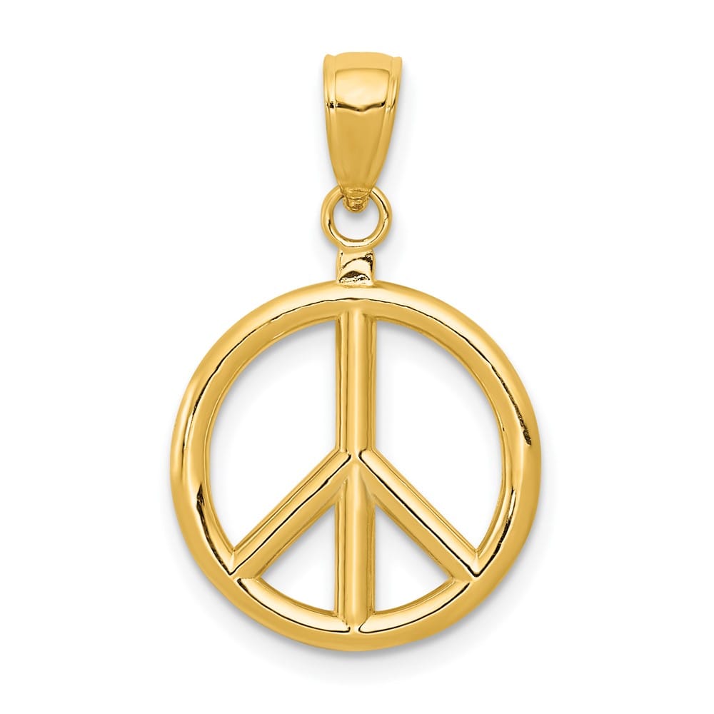 10K Yellow Gold Solid Polished 3-D Extra Large Peace Sign Pendant