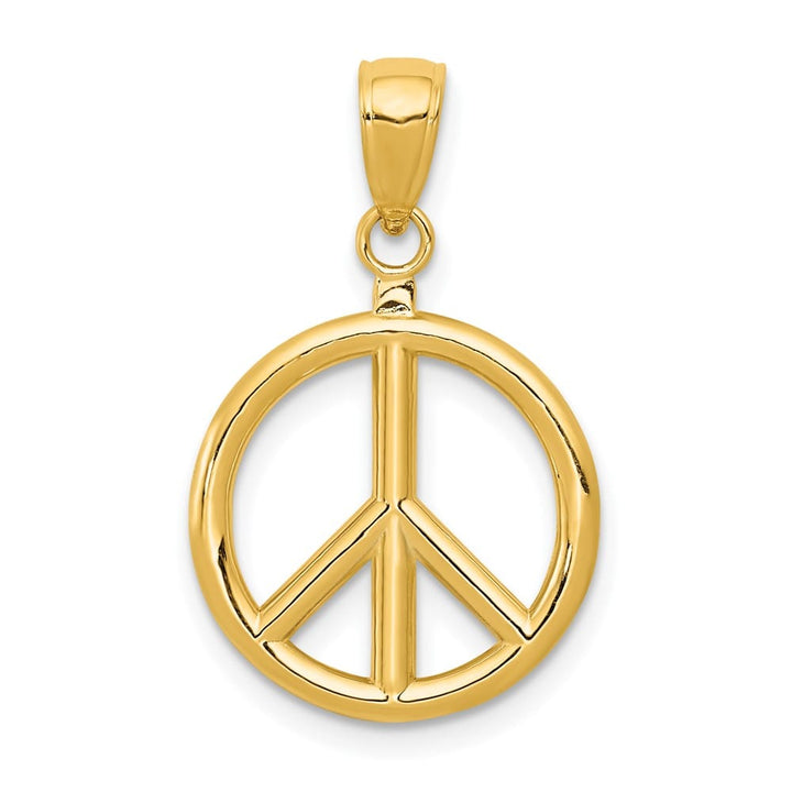 10K Yellow Gold Solid Polished 3-D Extra Large Peace Sign Pendant
