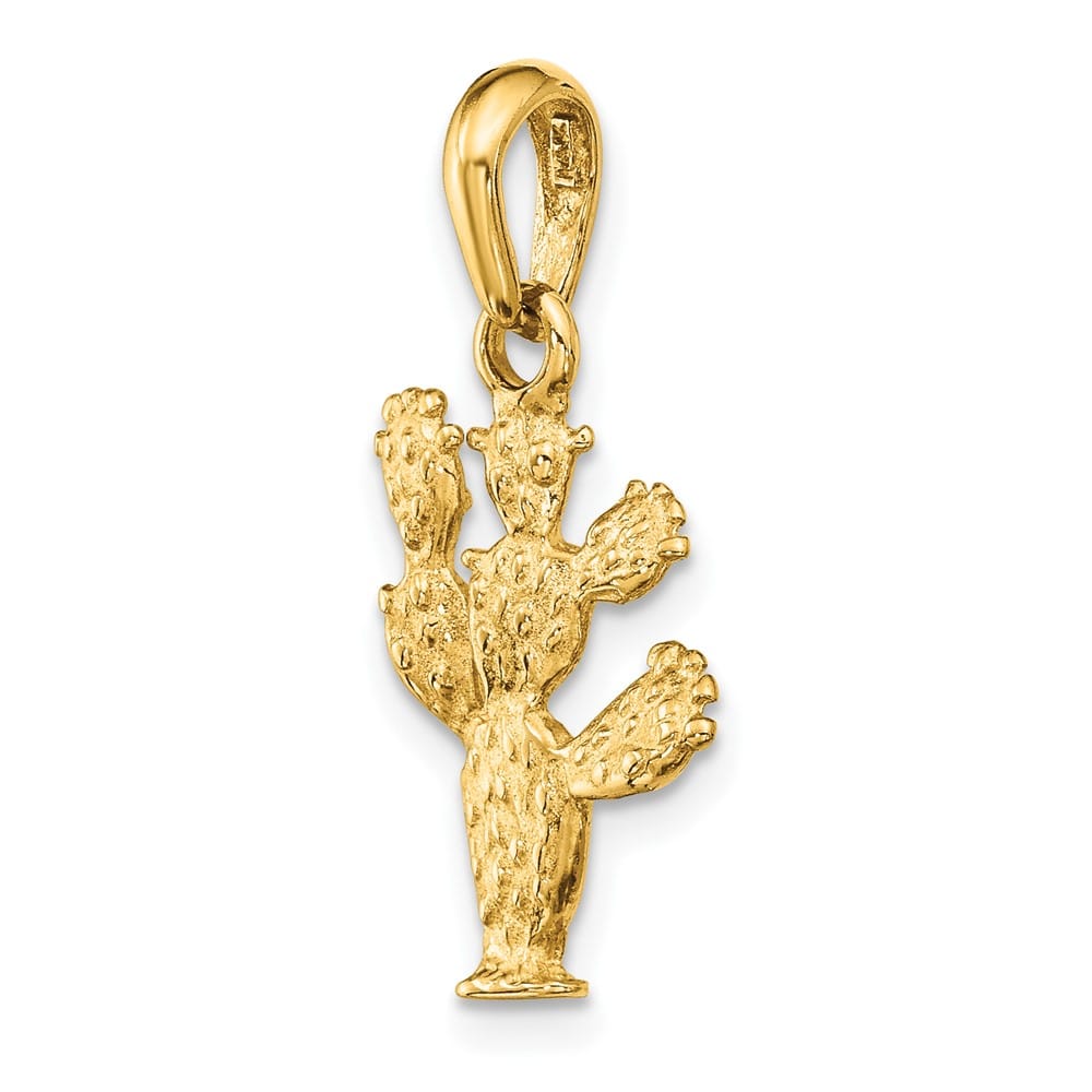 10K Yellow Gold Solid Polished 3-D Large Cactus Pendant