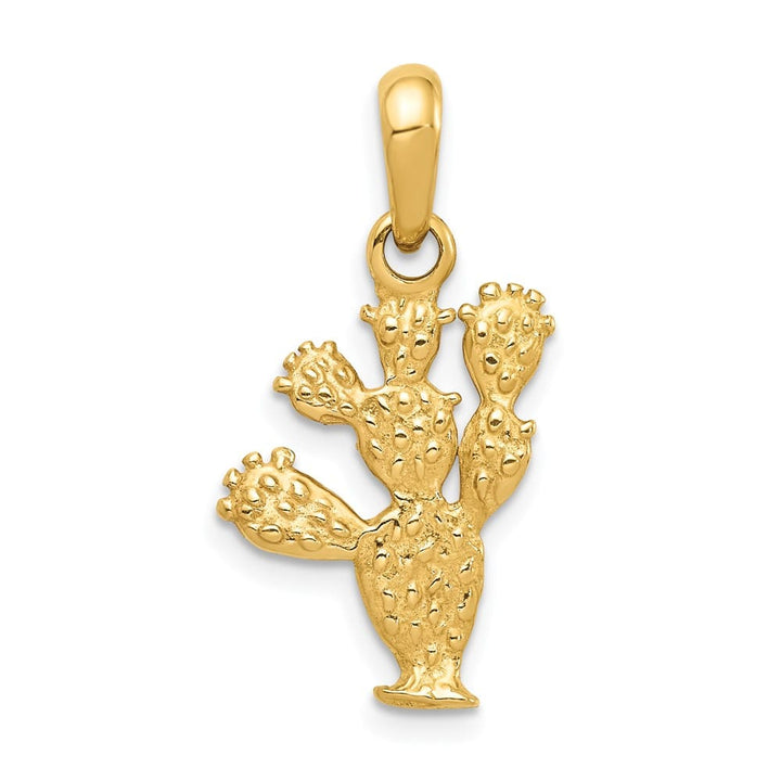 10K Yellow Gold Solid Polished 3-D Large Cactus Pendant