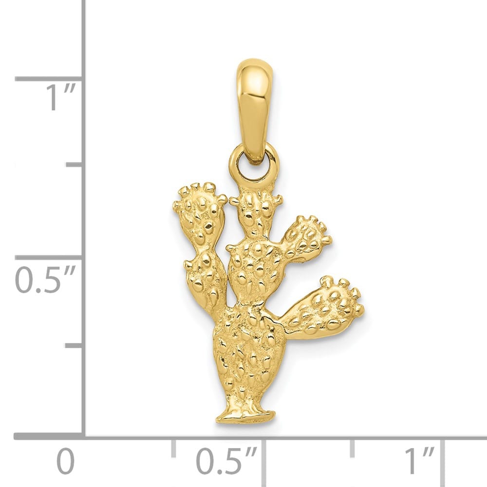 10K Yellow Gold Solid Polished 3-D Large Cactus Pendant