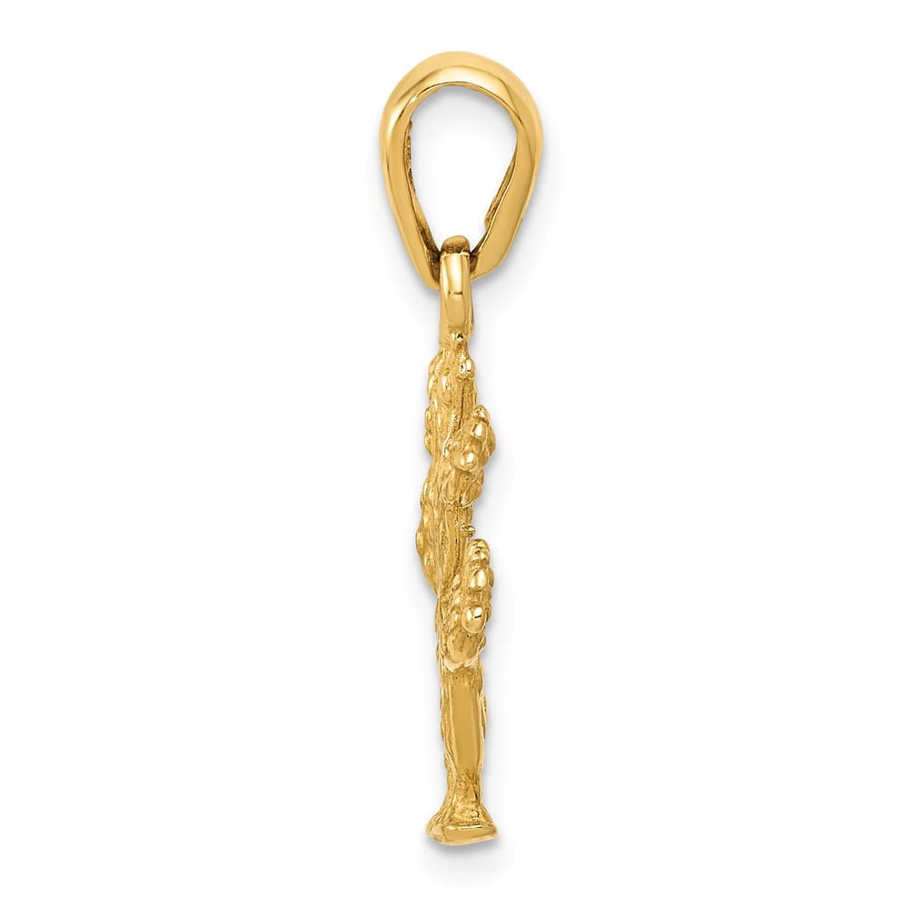 10K Yellow Gold Solid Polished 3-D Large Cactus Pendant