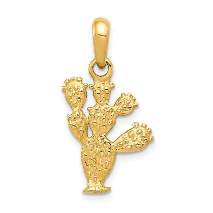 10K Yellow Gold Solid Polished 3-D Large Cactus Pendant