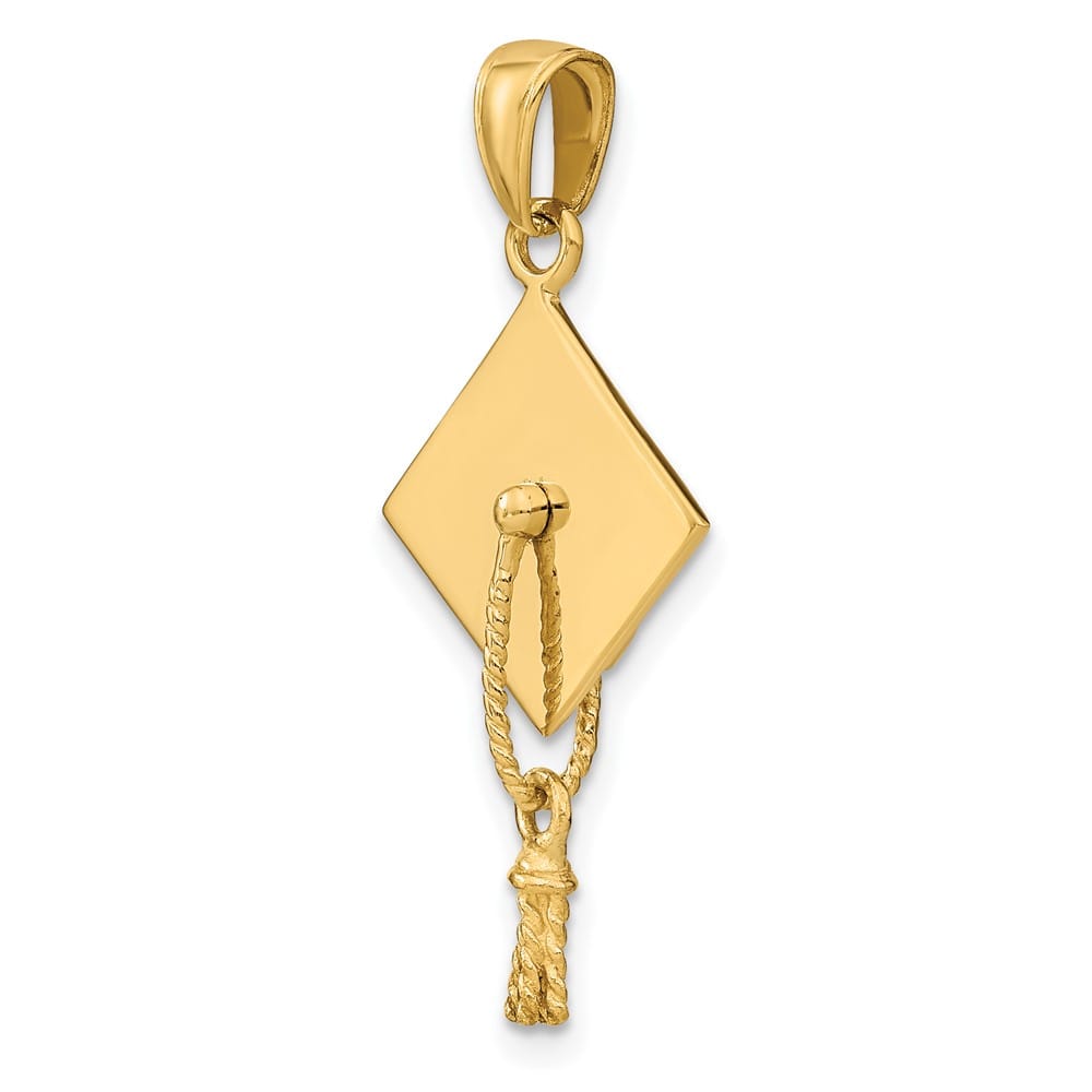 10K Yellow Gold Solid Polished 3-D Large Graduation Cap Pendant